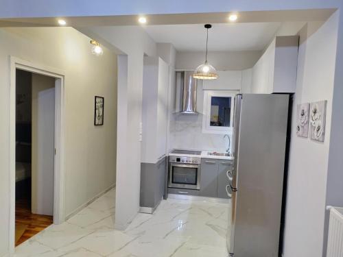 a kitchen with a refrigerator and a stove at Εlite Αpartment Trikala in Tríkala