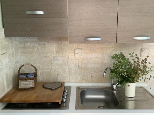 una cocina con fregadero y encimera en La cerbiatta, en Castel di Sangro