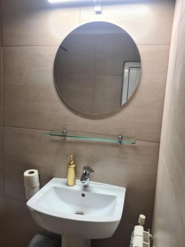 a bathroom with a white sink and a mirror at Guesthouse Magic in Băile Herculane