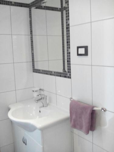 a bathroom with a sink and a mirror at Apartment Poropat in Poreč