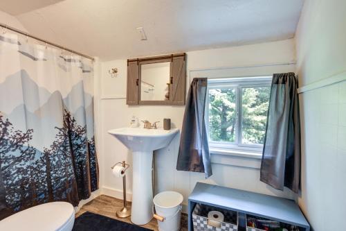 a bathroom with a sink and a toilet and a window at Pet-Friendly Michigan Getaway with Porch and Kayaks! in Ontonagon