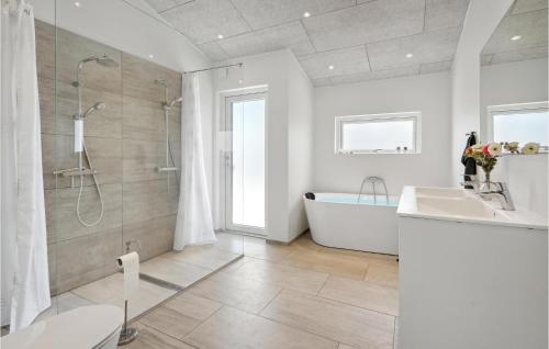 ハザスレウにあるStunning Home In Haderslev With House Sea Viewのバスルーム(バスタブ、シャワー、シンク付)