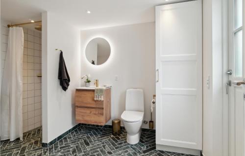 a bathroom with a toilet and a sink and a mirror at Lovely Home In Samsø With Wifi in Ballen