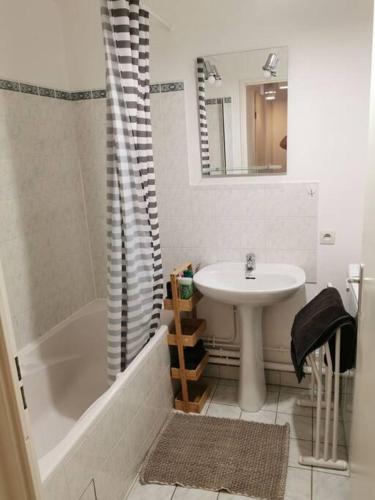 une salle de bain avec un lavabo et une baignoire et un lavabo dans l'établissement Plage du Havre, au Havre