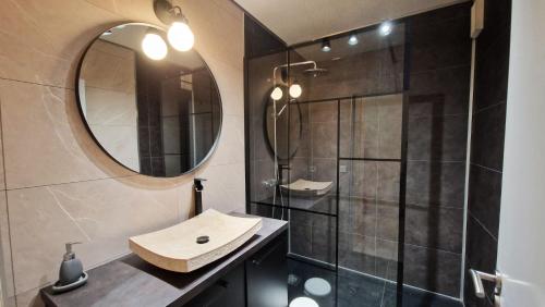 un baño con lavabo y espejo en Appartement Exceptionnel proche Centre-Ville, en Bayona