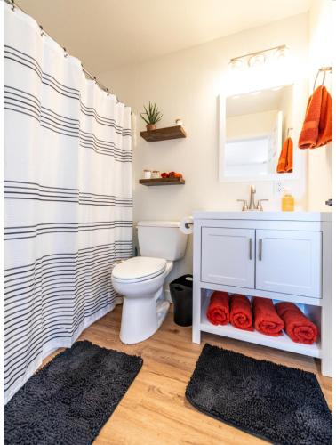 a bathroom with a white toilet and a sink at Newly Remodeled Family Friendly Home in Page
