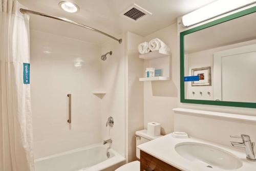 a bathroom with a sink and a shower and a toilet at Hampton Inn by Hilton Milford in Milford