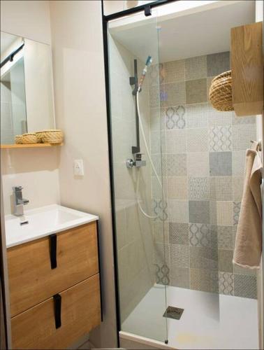 une salle de bain avec douche et lavabo dans l'établissement Love&Spa, au Grau-du-Roi