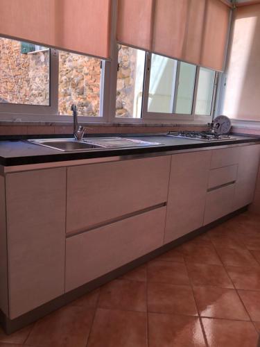 a kitchen with a sink and two windows at Maison Angelo - citra 8055LT2291 in Sanremo