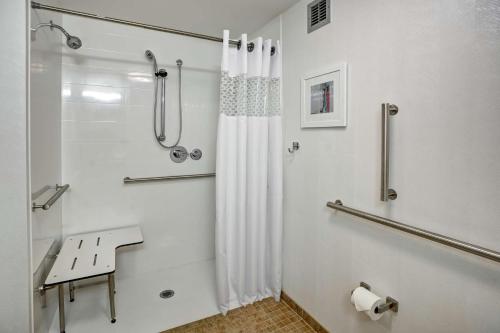 a bathroom with a shower with a shower curtain at Hampton Inn Baltimore/Glen Burnie in Glen Burnie