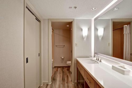a bathroom with a sink and a large mirror at Homewood Suites by Hilton Windsor Locks Hartford in Windsor Locks
