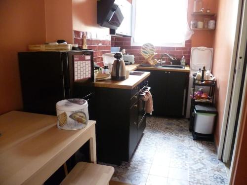 Il comprend une petite cuisine équipée d'une cuisinière et d'un évier. dans l'établissement Cocon cosy & calme / Montmartre, à Paris