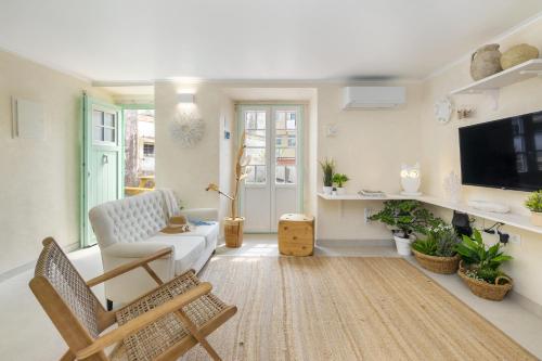 un soggiorno con un divano e una TV di Gardenland House Leiria a Leiria