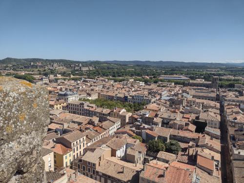 an aerial view of a city with buildings at Number15 Guesthouse Carcassonne in Carcassonne