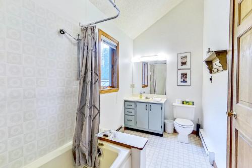 La salle de bains est pourvue d'une baignoire, d'un lavabo et de toilettes. dans l'établissement Eagle Ridge House, à Bartlett