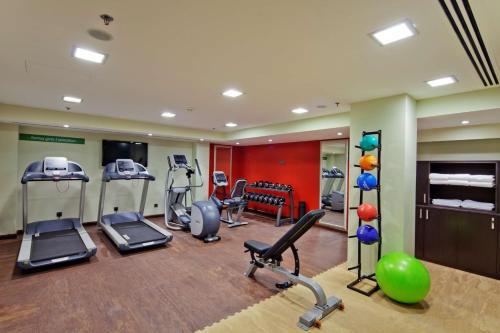 un gimnasio con cintas de correr y equipos de ejercicio en una habitación en Hampton By Hilton Ordu, en Ordu