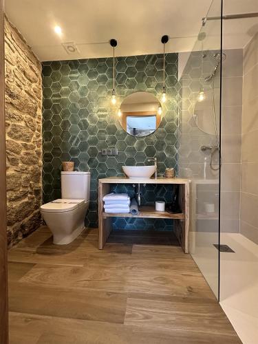 a bathroom with a toilet and a shower at LA ALCOBA DE SAYAGO in Bermillo de Sayago