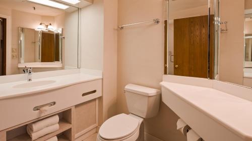 a bathroom with a toilet and a sink and a mirror at Best Western Galena Inn & Suites in Galena