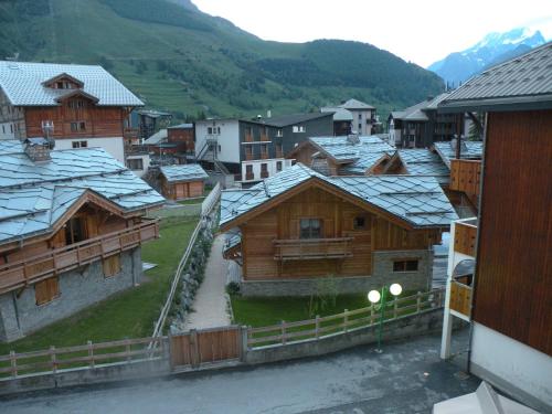 a group of wooden buildings in a village at Au Coeur De La Station in Les Deux Alpes