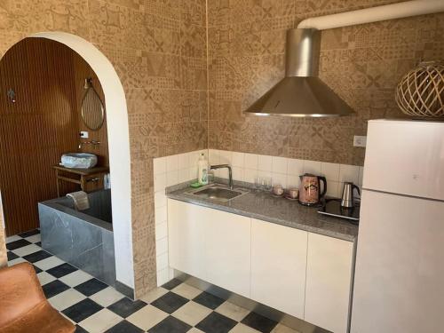 uma cozinha com um lavatório e um frigorífico em Las mil y una noches em Bédar