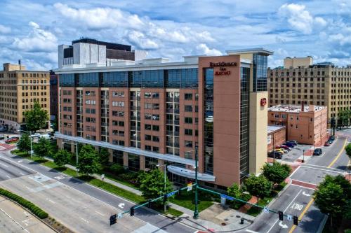 an aerial view of a large building in a city at Residence Inn Norfolk Downtown in Norfolk
