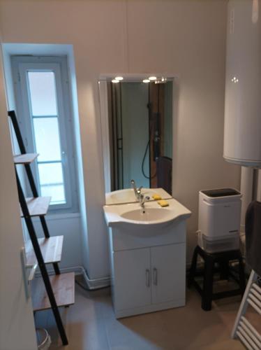 une salle de bain avec un lavabo et un miroir dans l'établissement O'Couvent - Appartement 97 m2 - 3 chambres - A441, à Salins-les-Bains