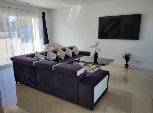Televízia a/alebo spoločenská miestnosť v ubytovaní Loft l'escale Gîte Les Camélias 71