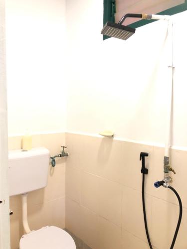 a bathroom with a toilet and a shower at Rumah Tepi Istana in Kuala Terengganu