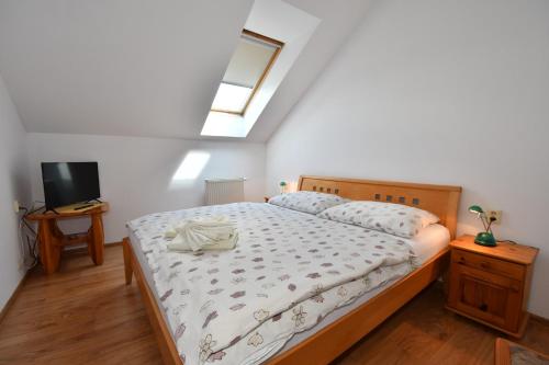 a bedroom with a bed and a tv in it at Penzión Stefani in Smižany