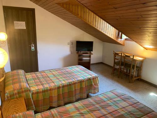 Cette chambre comprend 2 lits et une télévision. dans l'établissement Alberg Vall de Boi, à Barruera