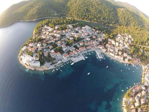 een luchtzicht op een klein eiland in het water bij Villa Marija in Smokvica