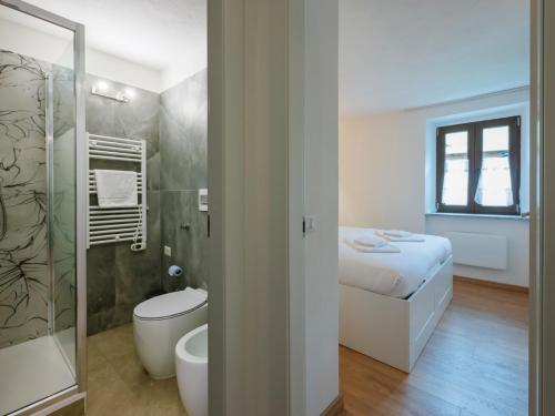 La salle de bains est pourvue d'un lit, d'une douche et de toilettes. dans l'établissement Luxury apartment in Bormio - Centrale 69, à Piatta