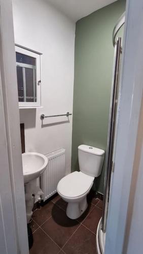 a bathroom with a toilet and a sink at Studio Flat in Nottingham