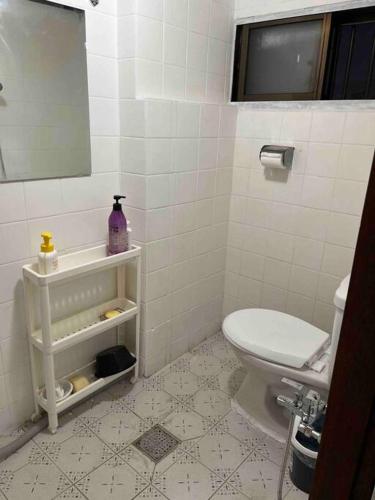 a bathroom with a toilet and a mirror at Dongming House in Seoul