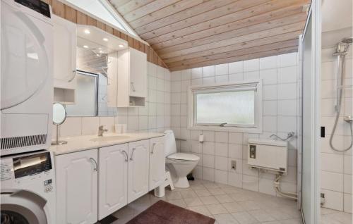 GrønhøjにあるAwesome Home In Lkken With 4 Bedrooms, Wifi And Saunaのバスルーム(洗面台、トイレ、窓付)