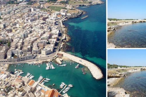 two pictures of a harbor with boats in the water at Republic B&B in Bitonto