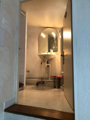 a bathroom with a sink and a mirror at Studio Proche L'Isle sur Sorgue in Le Thor