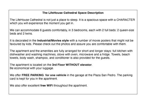 Captura de pantalla de una página de un documento en LifeHouse Cathedral * Free Parking* SuperiorWiFi*, en Almería