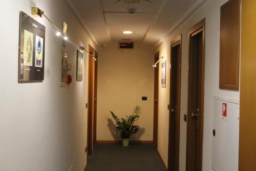 a hallway with a potted plant in a room at Arcangelo Roof Hotel in Rimini