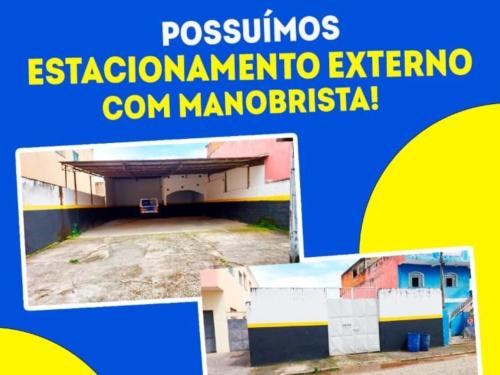 a collage of photos of a building with the words possums ecuadorinia at São Bento Palace Hotel in Aparecida
