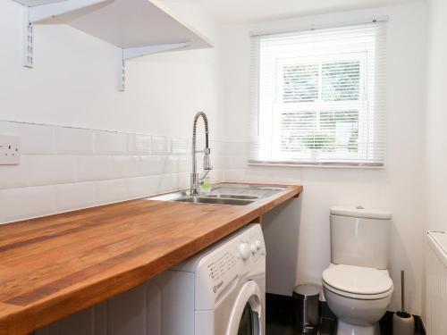 コニストンにあるWatersongの洗面台とトイレを備えた白いバスルーム