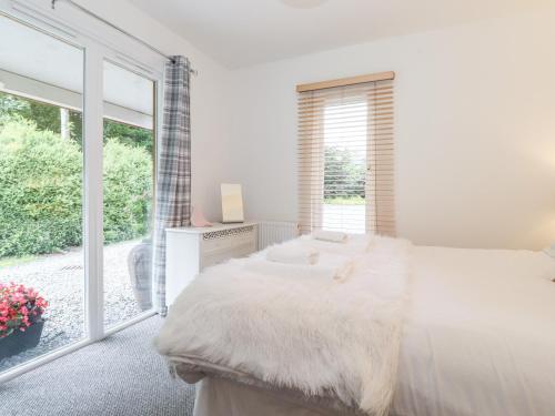 コニストンにあるWatersongのベッドと大きな窓のある白い寝室