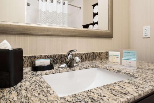 una barra de baño con lavabo en una habitación de hotel en Hampton Inn & Suites Corpus Christi, TX, en Corpus Christi