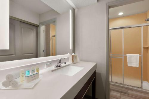 a bathroom with a sink and a mirror at Homewood Suites Dallas-Addison in Addison