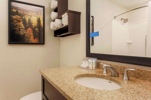 La salle de bains est pourvue d'un lavabo et d'un miroir. dans l'établissement Hampton Inn & Suites Denver Tech Center, à Centennial