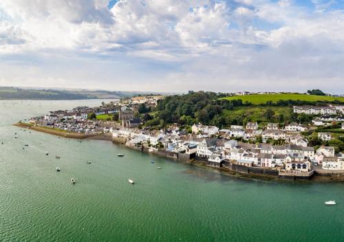 an aerial view of a town on the water at Cosy Nook in Appledore