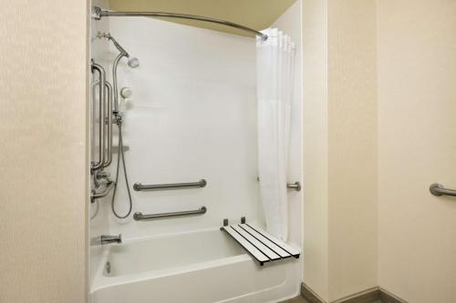 a bathroom with a shower and a white bath tub at Hampton Inn Wichita Falls-Sikes Senter Mall in Wichita Falls