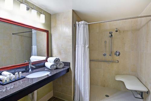 a bathroom with a shower and a sink at Embassy Suites Valencia in Valencia