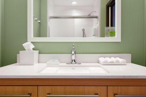 聖安吉洛的住宿－聖安吉洛希爾頓欣庭套房酒店，一间带水槽和镜子的浴室