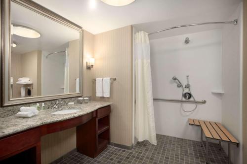 艾格港鎮的住宿－蛋港鎮區大西洋城套房酒店，一间带水槽和淋浴的浴室